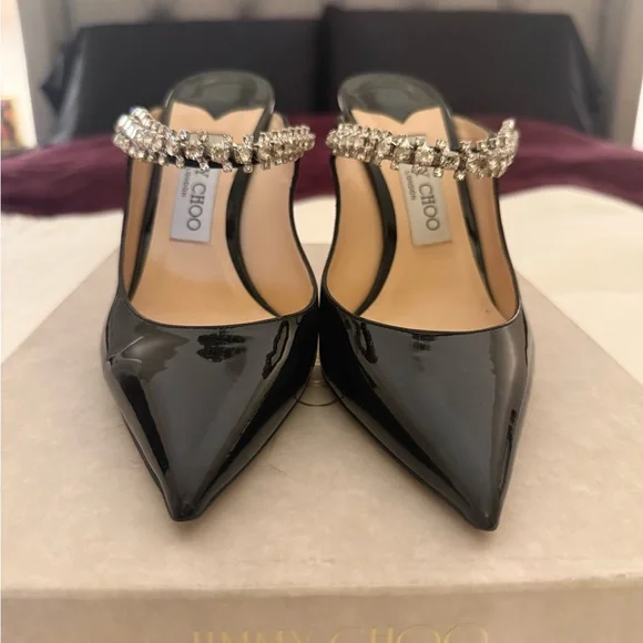 Jimmy Choo Black Patent Leather Heels with Kitten Heel 100 mm Size 8.5